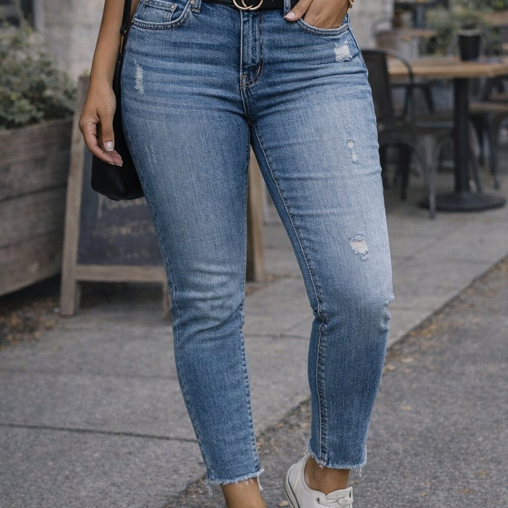 Silver Jeans Co. Aiko Ankle Skinny Jeans W29 L27 Medium Wash Distressed